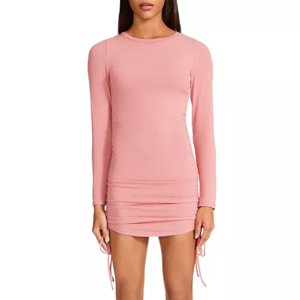 BB Dakota by Steve Madden Ruched Bodycon Dress Pink Long Sleeve